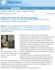 Spiele und Geräte für die Demenzgruppe Presseartikel Dezember 2010